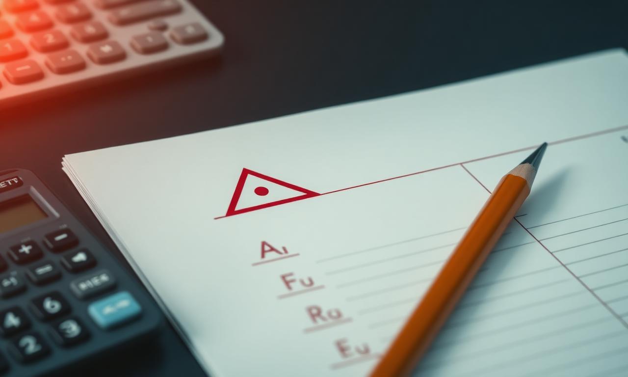 Libro contable con marca de advertencia roja y lápiz