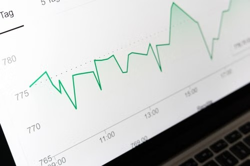 Gráfica de líneas mostrando datos financieros del mercado en una pantalla